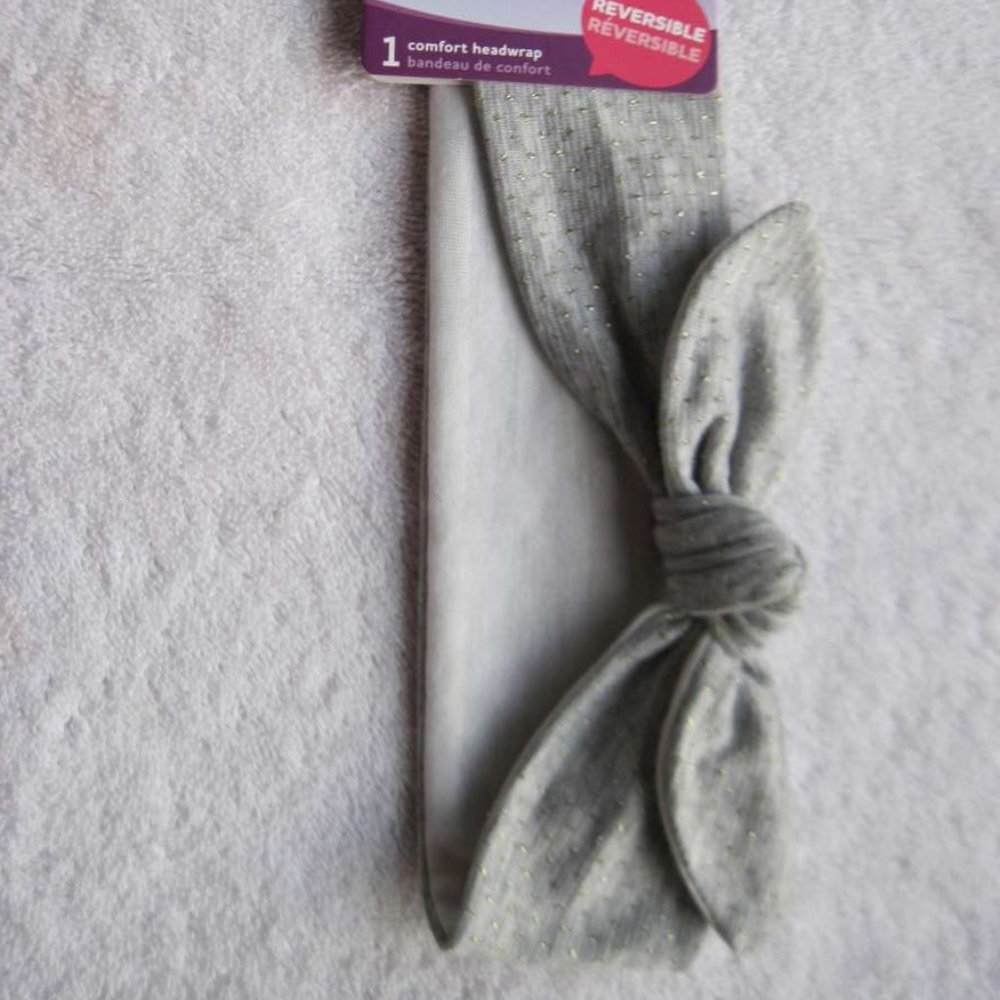 1 Goody Ouchless Comfort Head Wrap Soft Wide Elastic Fabric Band Gray Gold Fleck